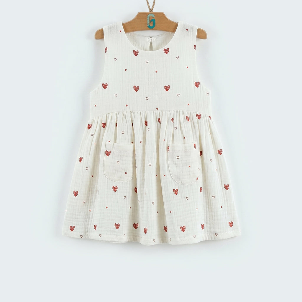 28122-dress knit off white red heart