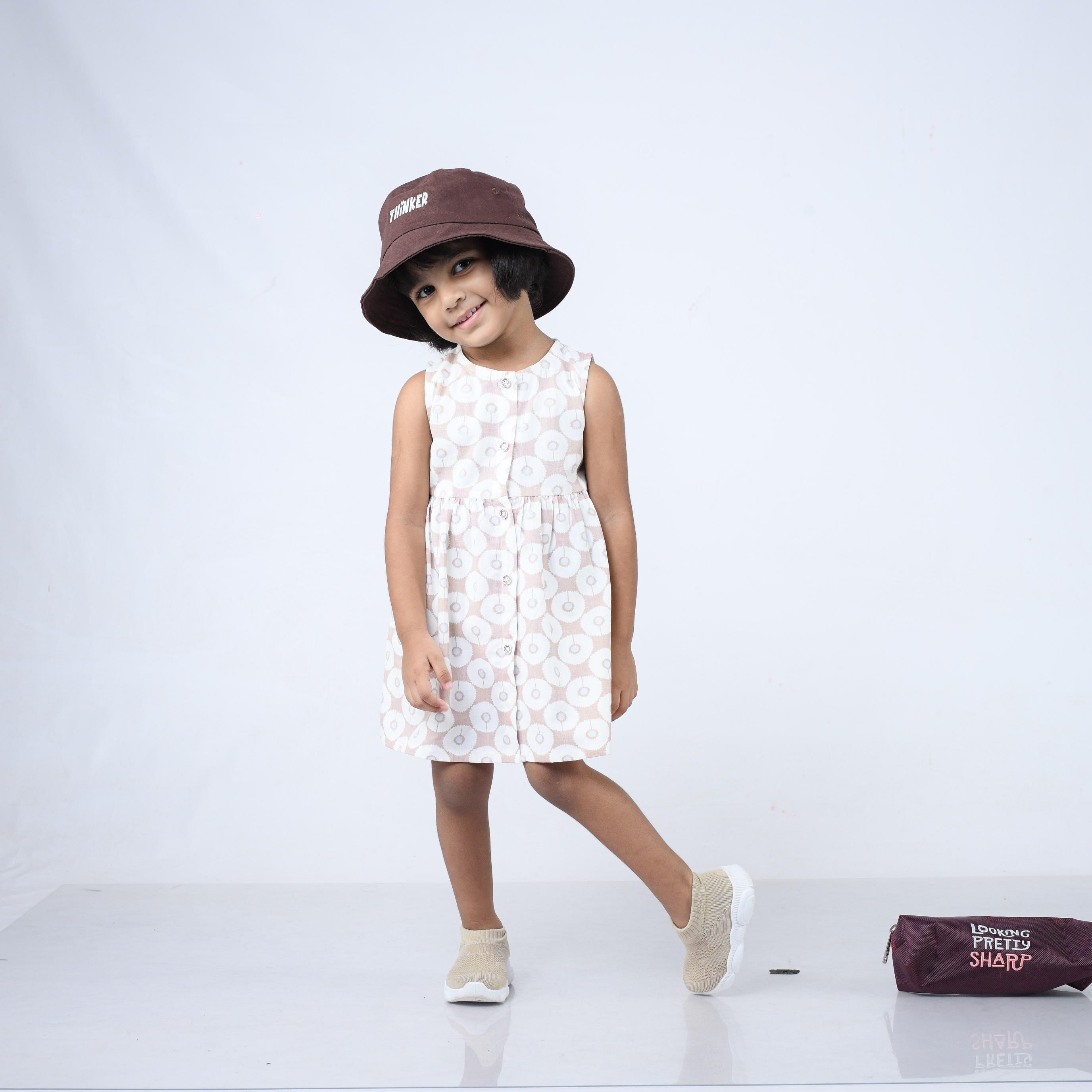 Dress Maroon - White flowers printed-27407