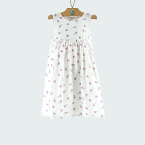 Dress White - Purple flowers printed - S.Less-27627