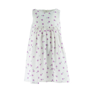 Dress White - Purple flowers printed - S.Less-27627