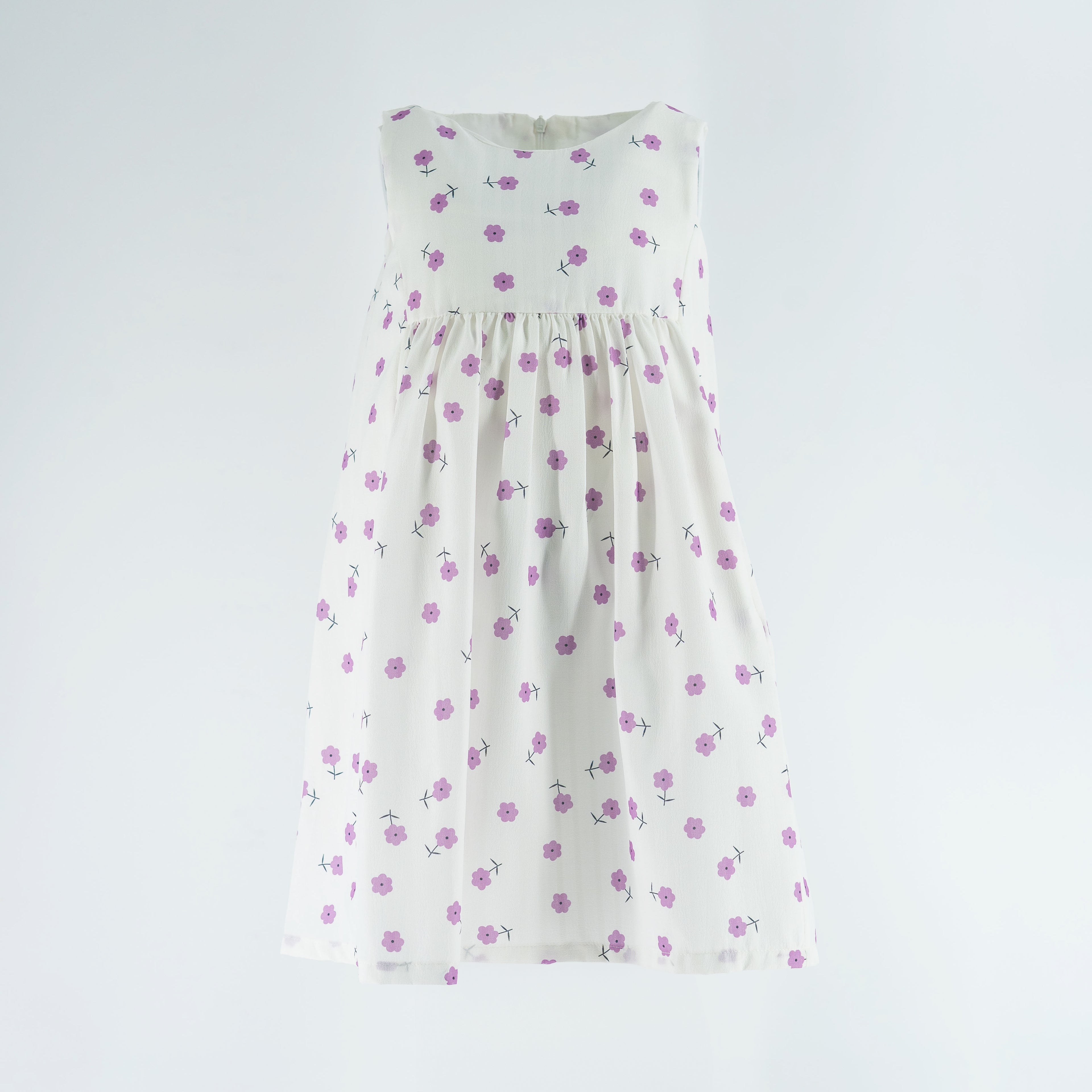 Dress White - Purple flowers printed - S.Less-27627