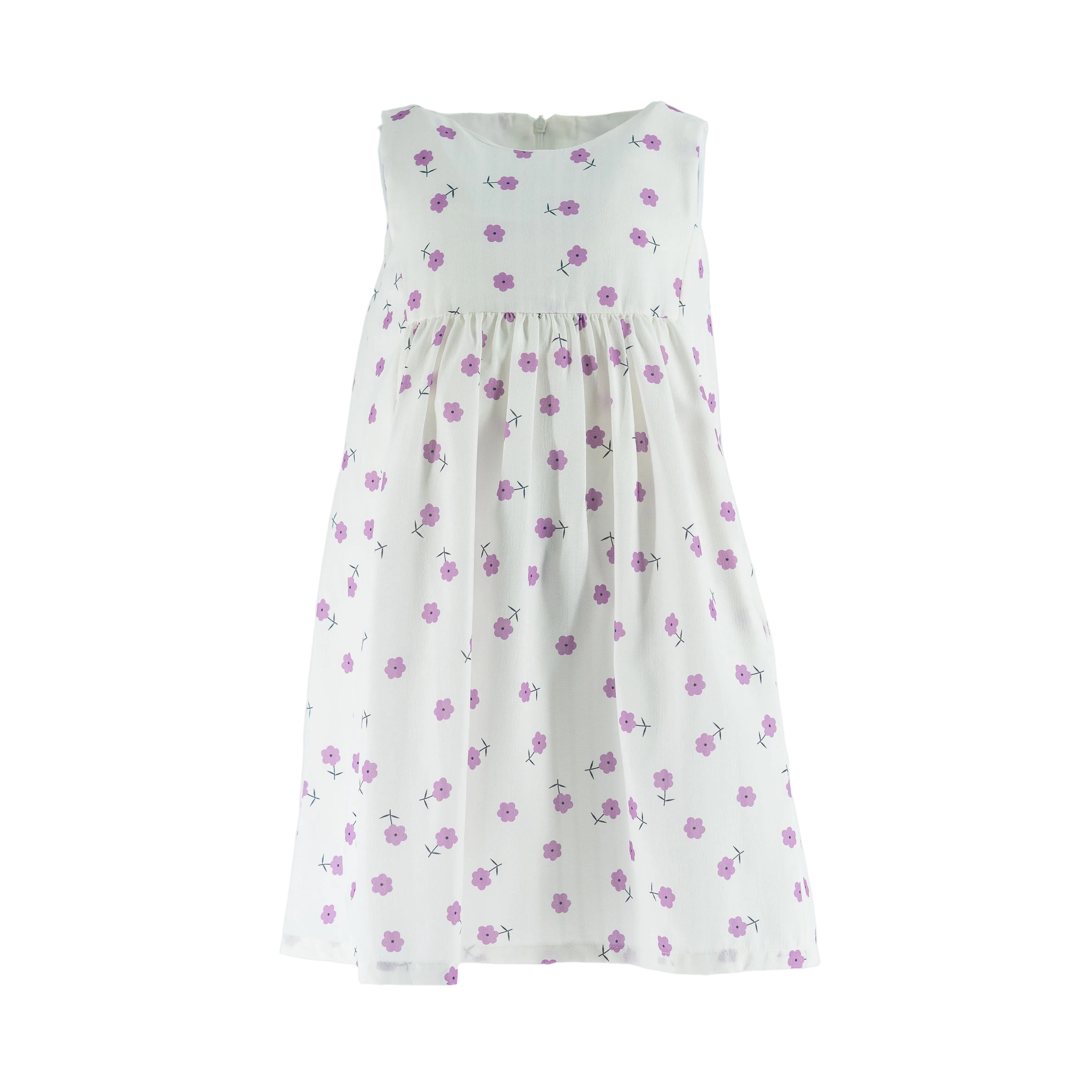 Dress White - Purple flowers printed - S.Less-27627