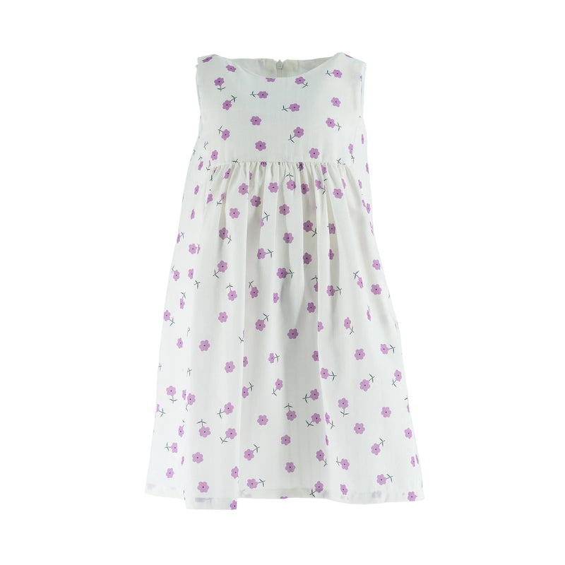 Dress White - Purple flowers printed - S.Less-27627