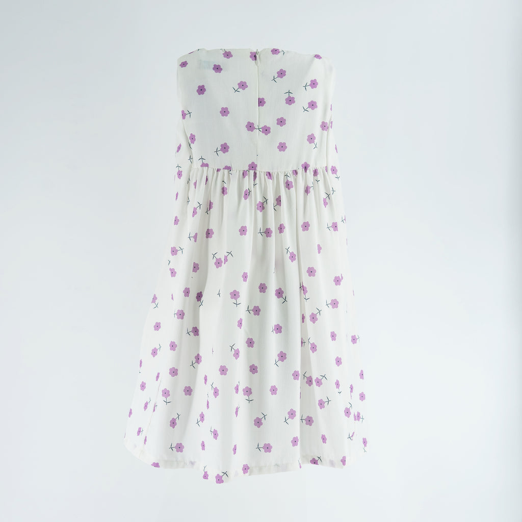 Dress White - Purple flowers printed - S.Less-27627
