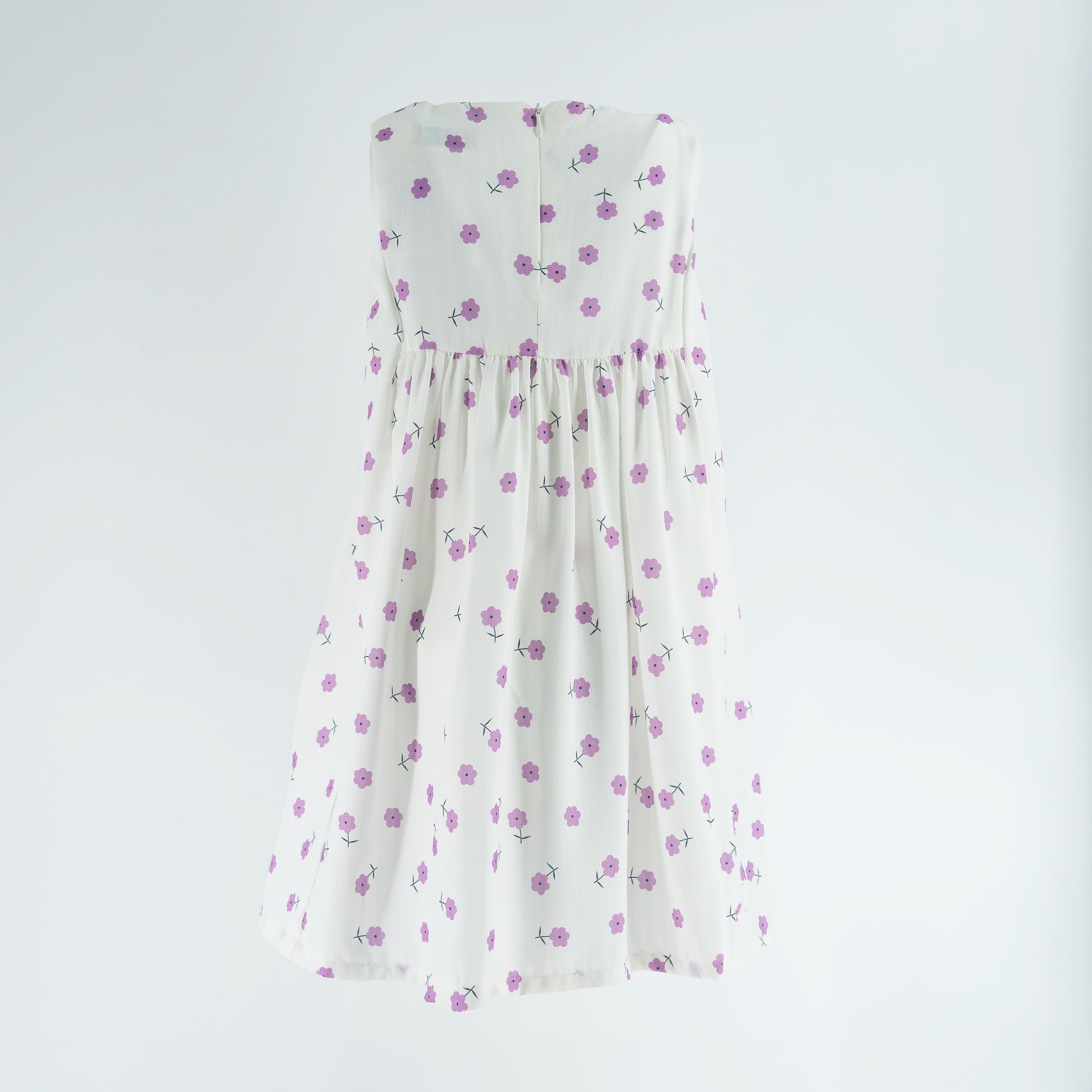 Dress White - Purple flowers printed - S.Less-27627