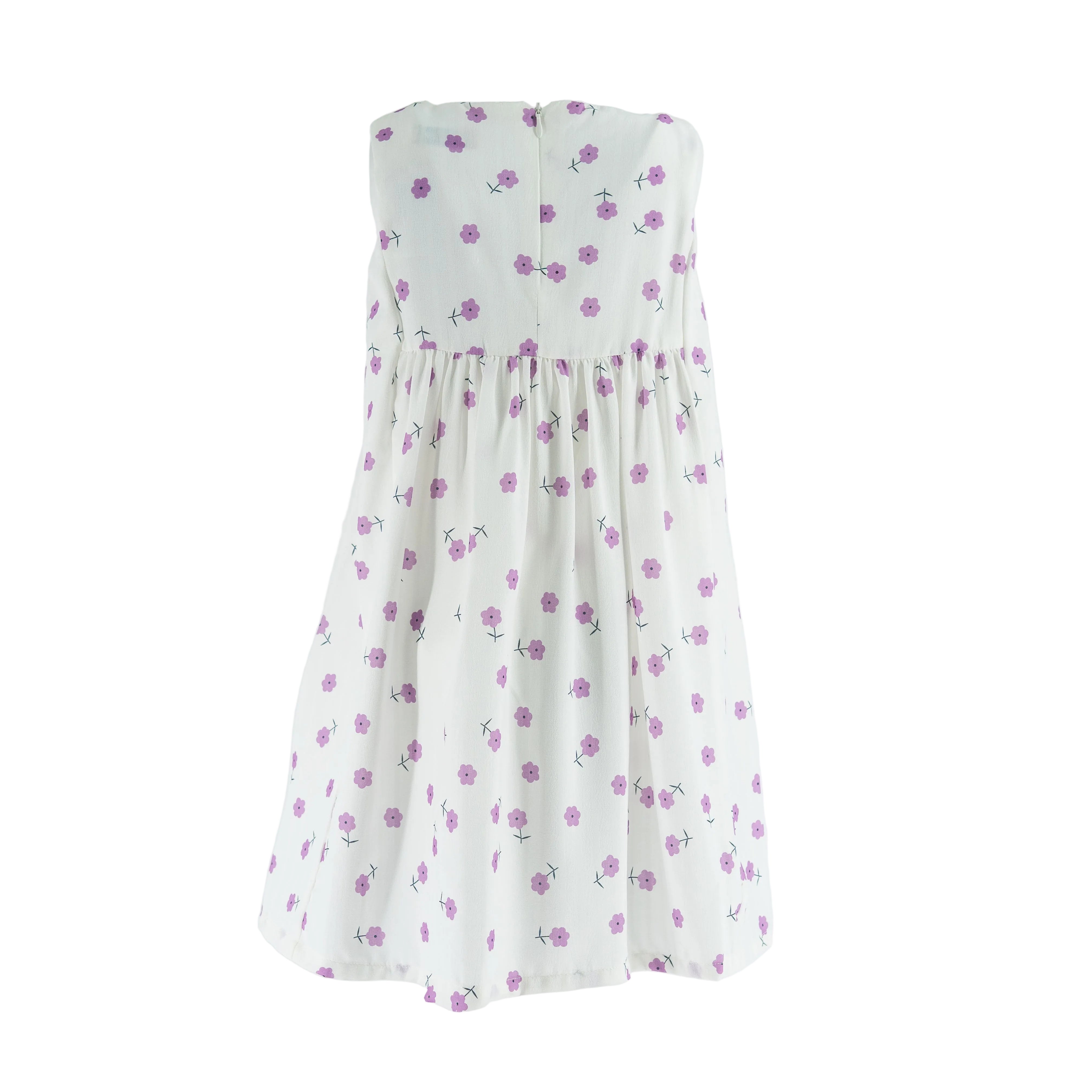 Dress White - Purple flowers printed - S.Less-27627