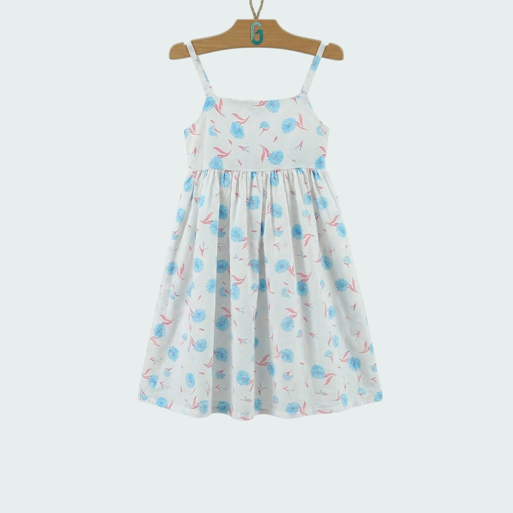 Dress White - Blue flowers printed- Strappy-27628