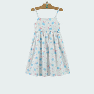 Dress White - Blue flowers printed- Strappy-27628