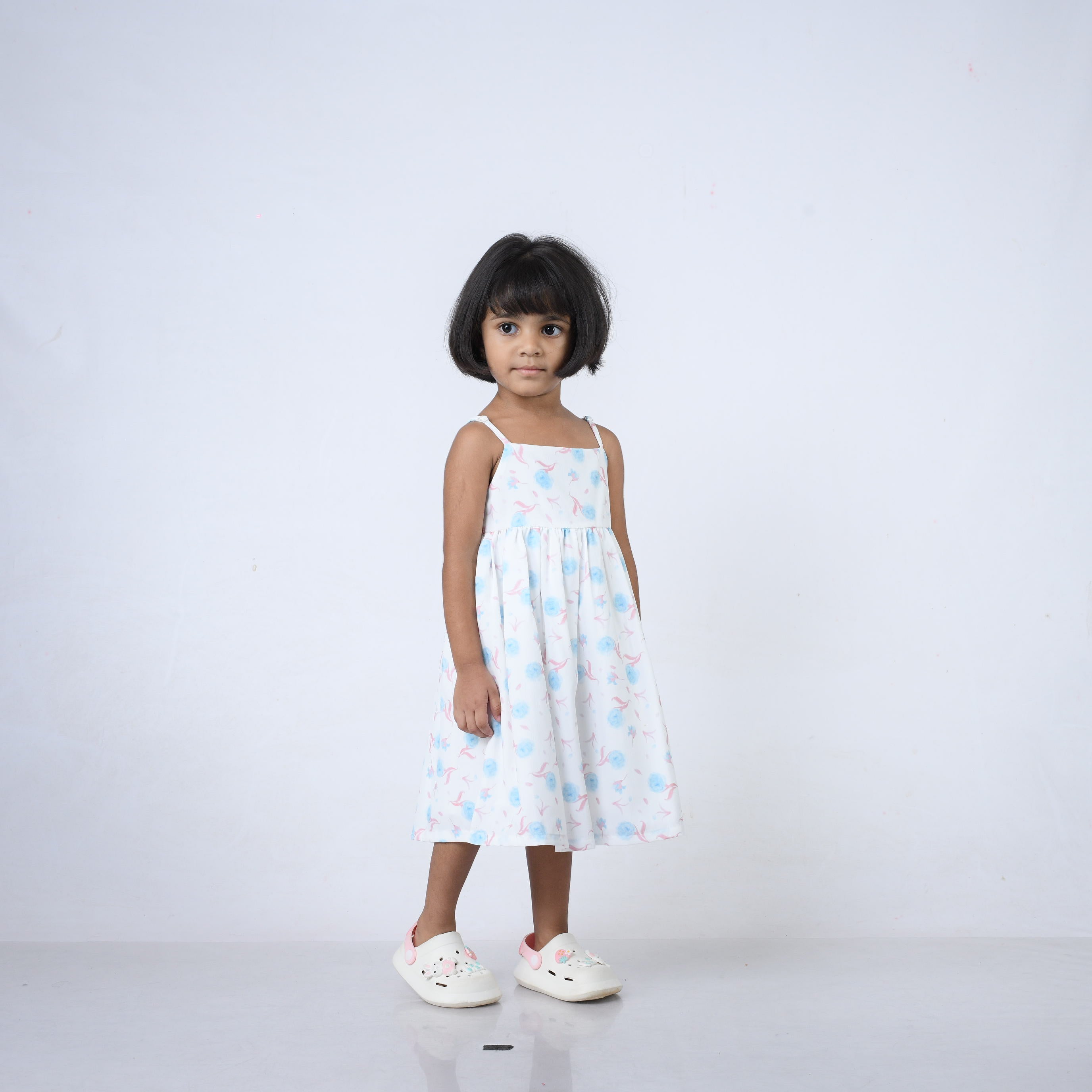 Dress White - Blue flowers printed- Strappy-27628