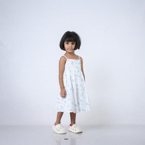 Dress White - Blue flowers printed- Strappy-27628