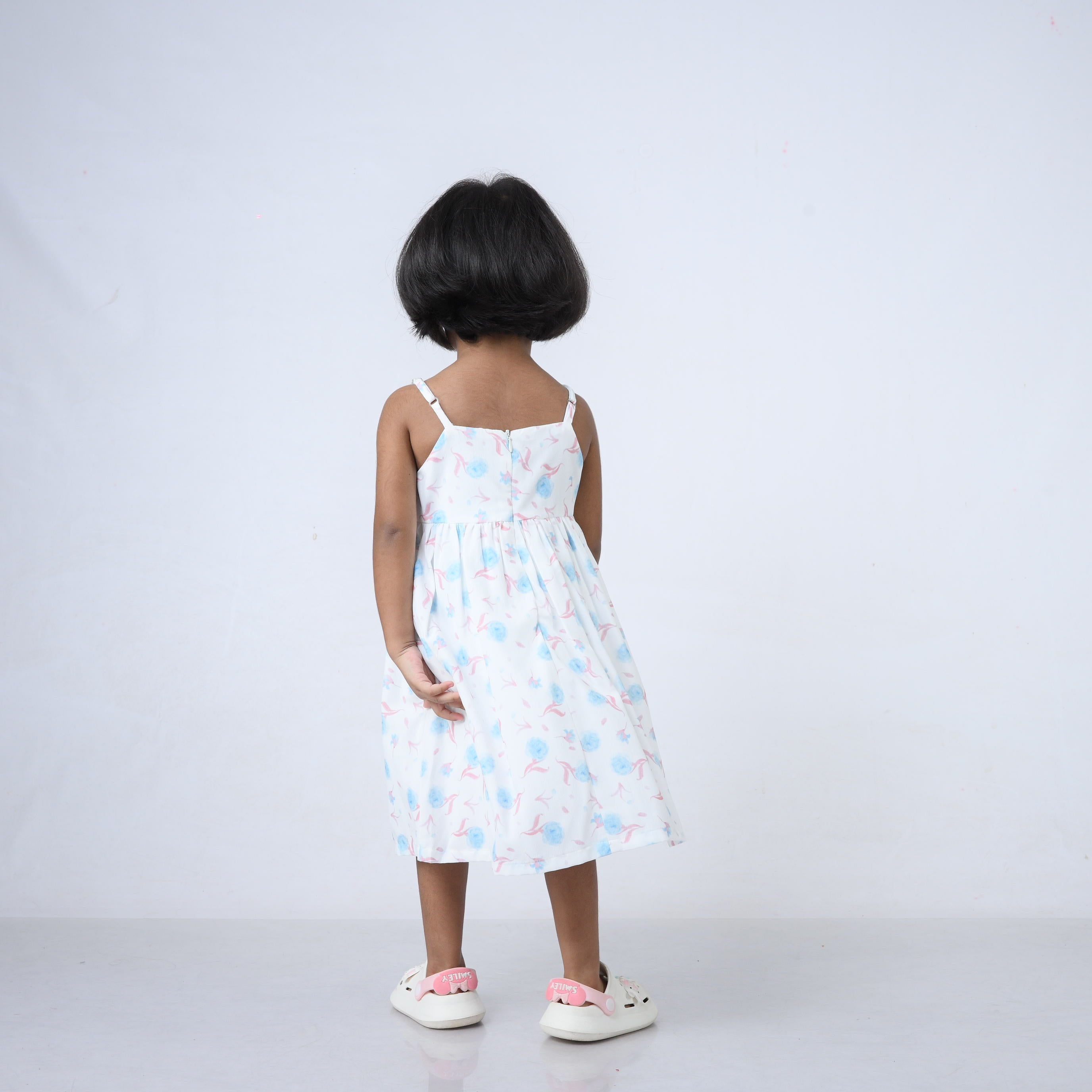 Dress White - Blue flowers printed- Strappy-27628