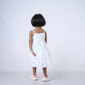 Dress White - Blue flowers printed- Strappy-27628