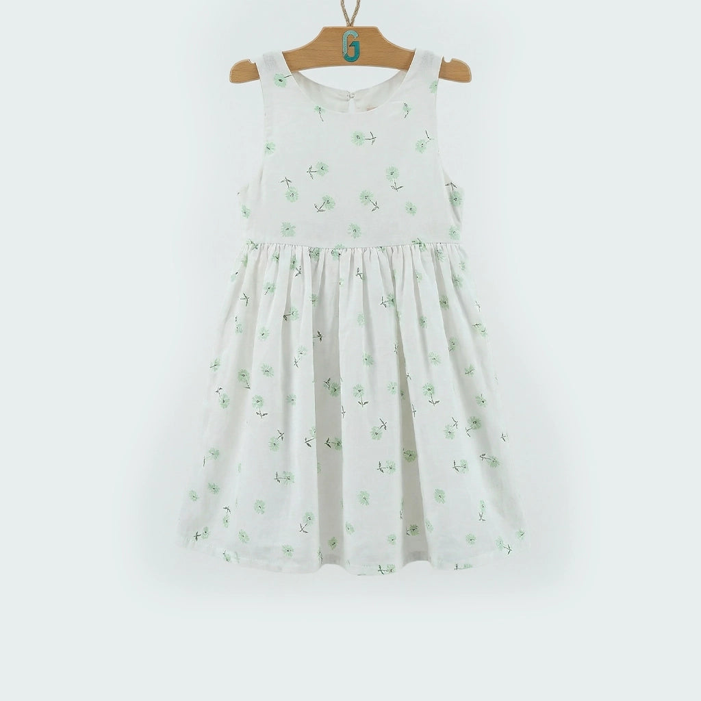 Dress Sleeveless With apple Green Flower Print-27634