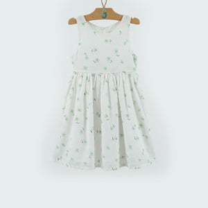 Dress Sleeveless With apple Green Flower Print-27634