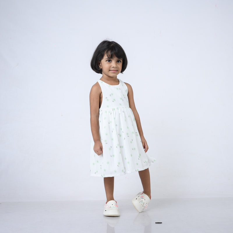 Dress Sleeveless With apple Green Flower Print-27634