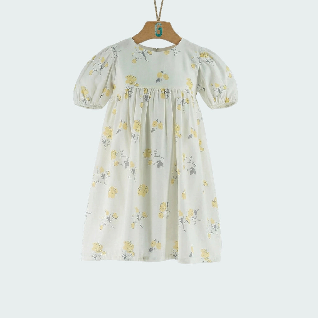 Dress White - Yellow flowers printed S. sleeve-27646