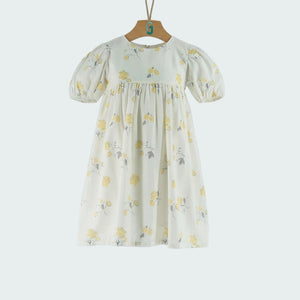 Dress White - Yellow flowers printed S. sleeve-27646
