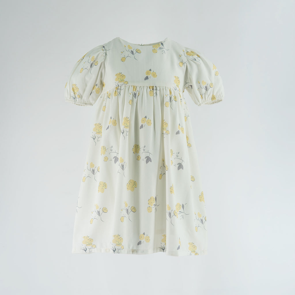 Dress White - Yellow flowers printed S. sleeve-27646