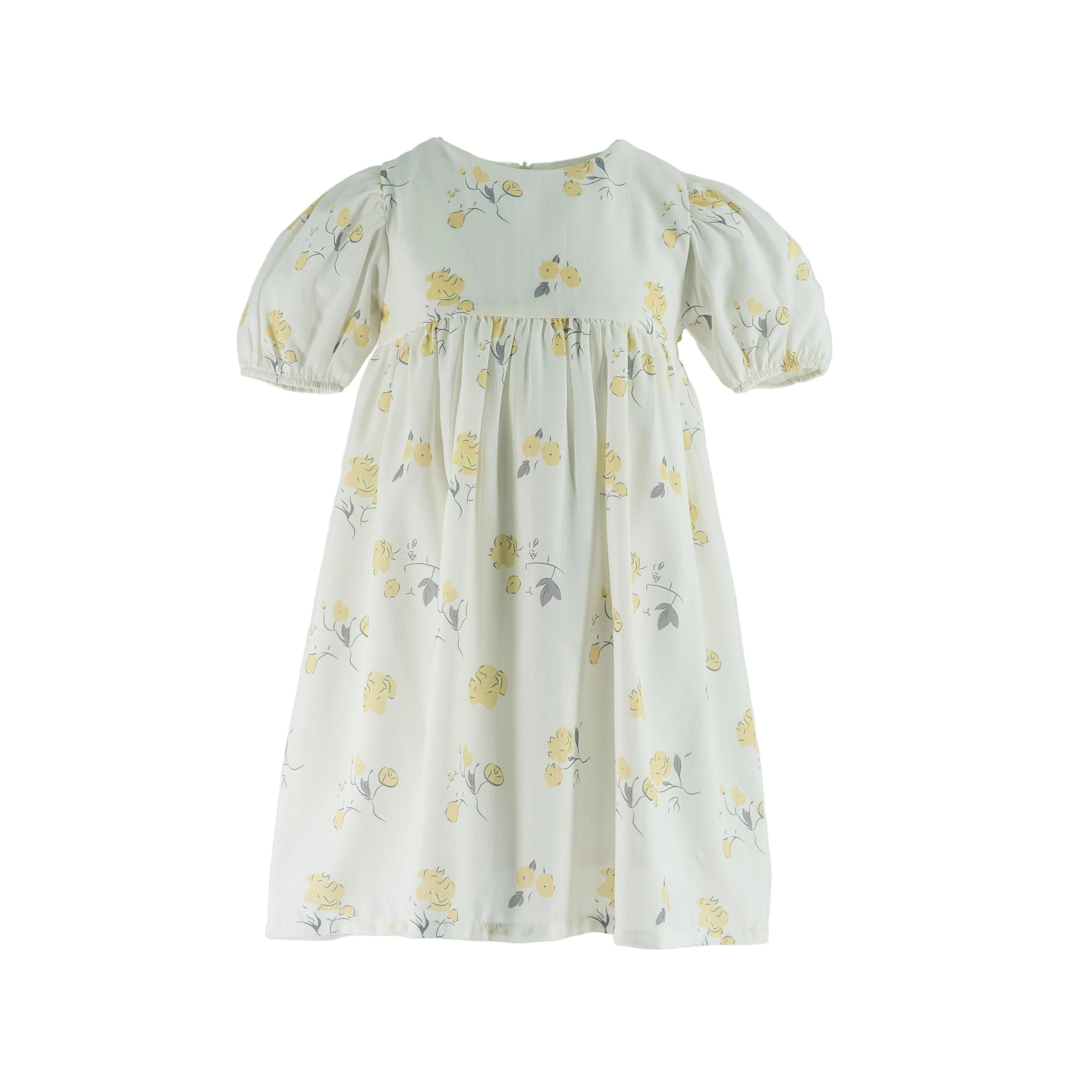 Dress White - Yellow flowers printed S. sleeve-27646