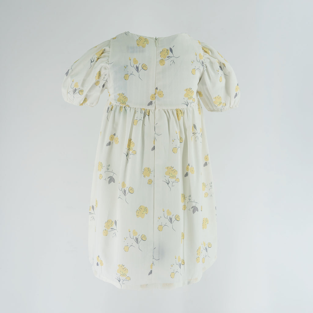 Dress White - Yellow flowers printed S. sleeve-27646