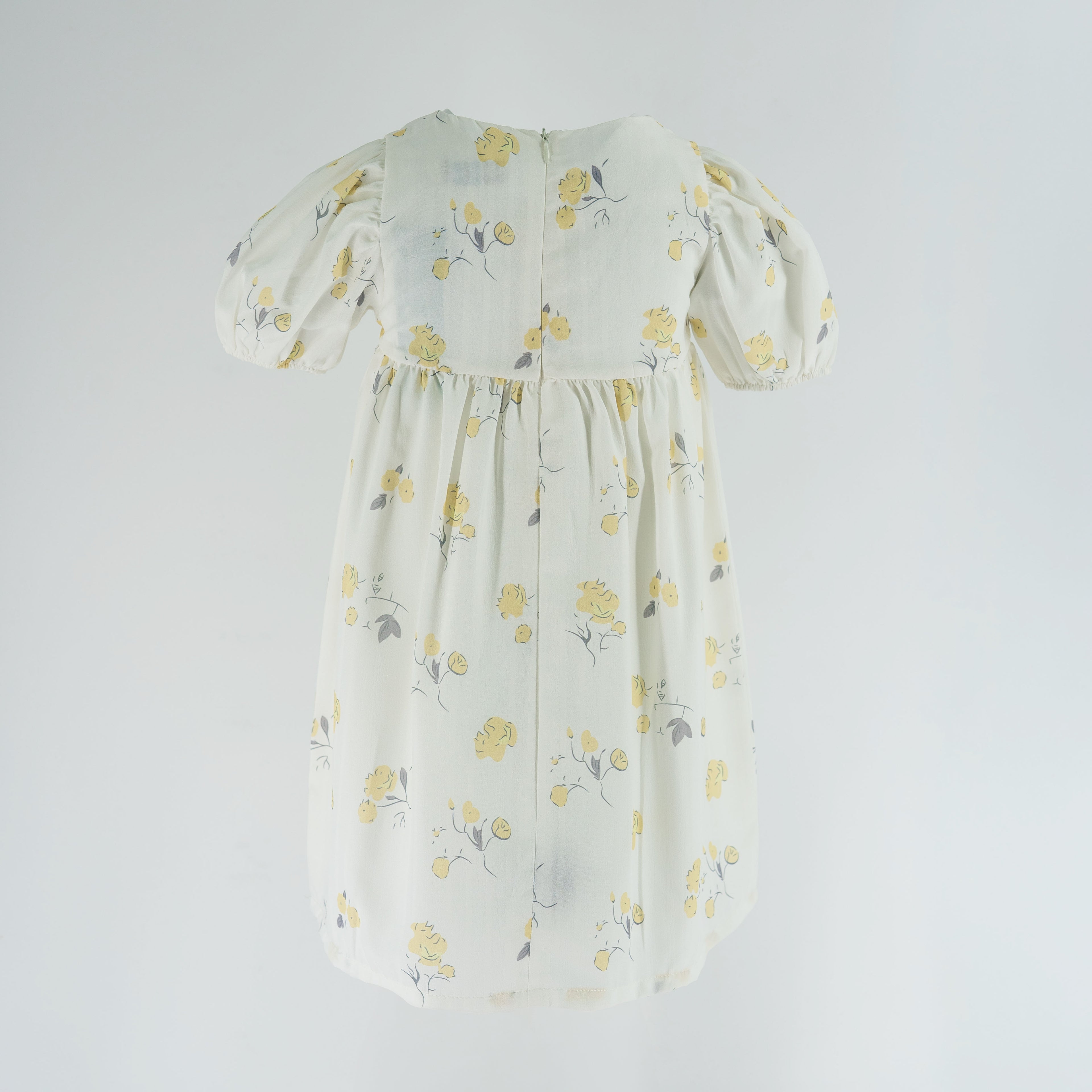Dress White - Yellow flowers printed S. sleeve-27646