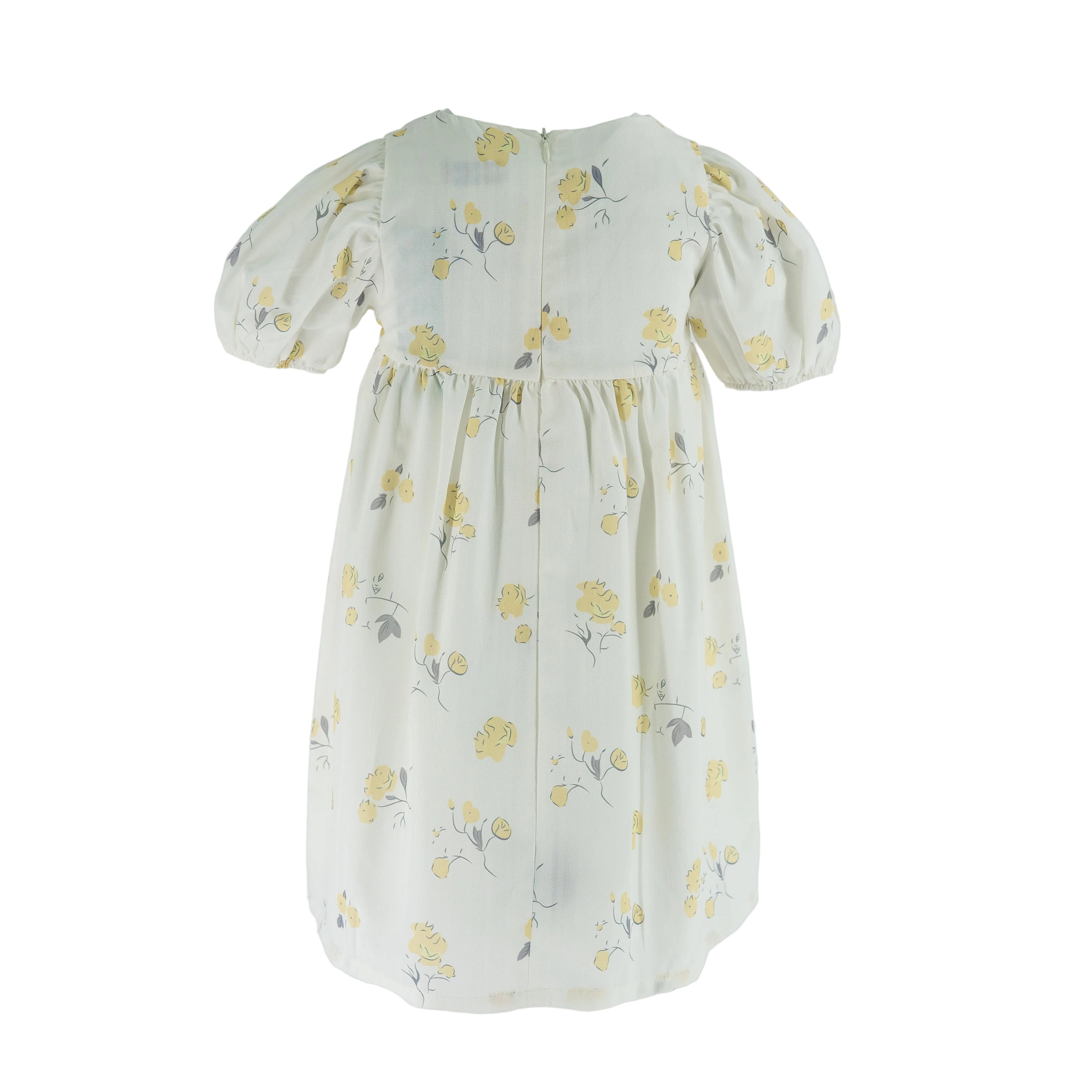 Dress White - Yellow flowers printed S. sleeve-27646