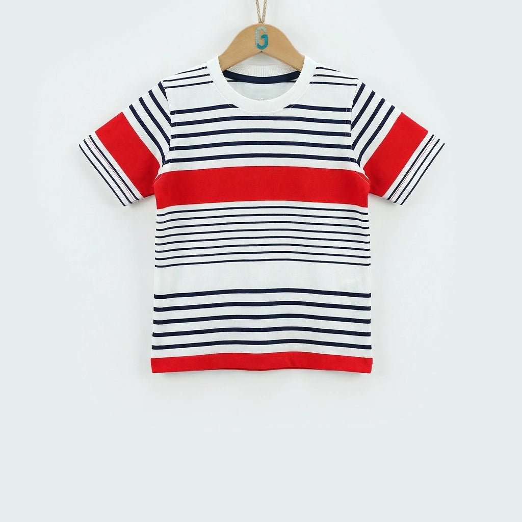 Crewneck White - N.blue, Red Stripes-27721