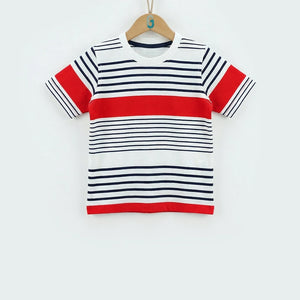 Crewneck White - N.blue, Red Stripes-27721