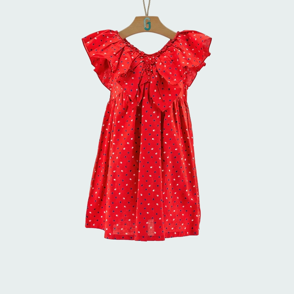 Dress linen Red - Frill sleeve-27755