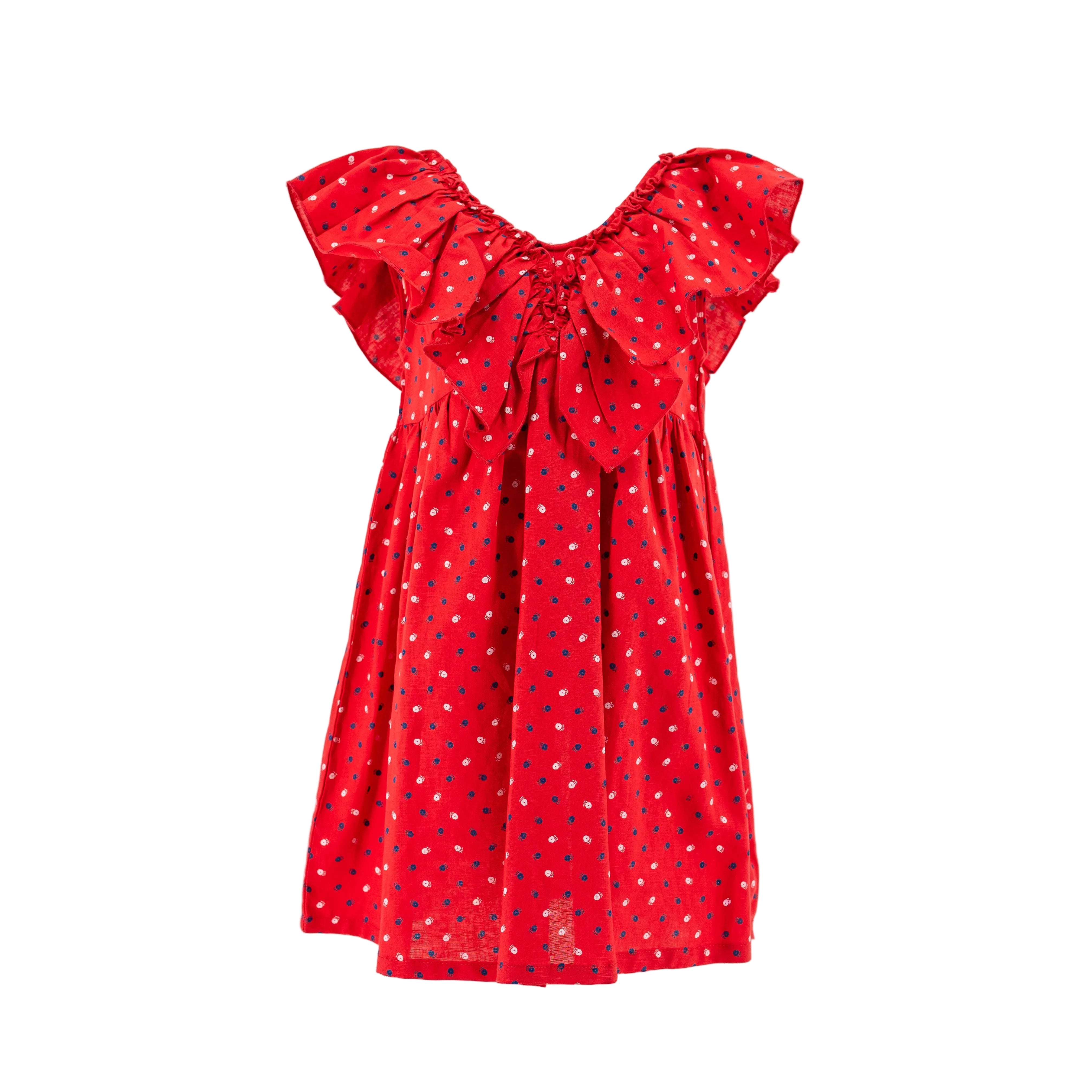 Dress linen Red - Frill sleeve-27755