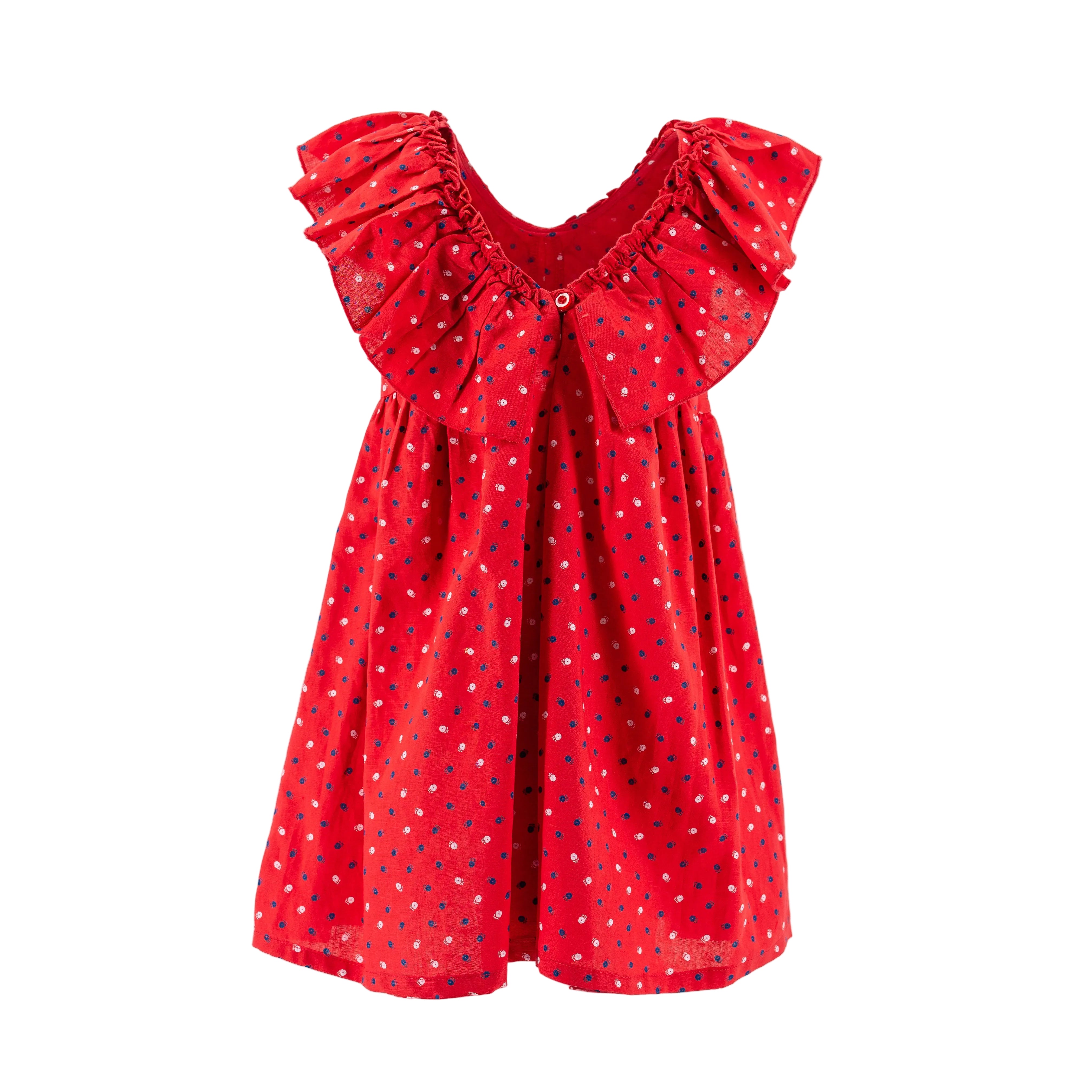 Dress linen Red - Frill sleeve-27755