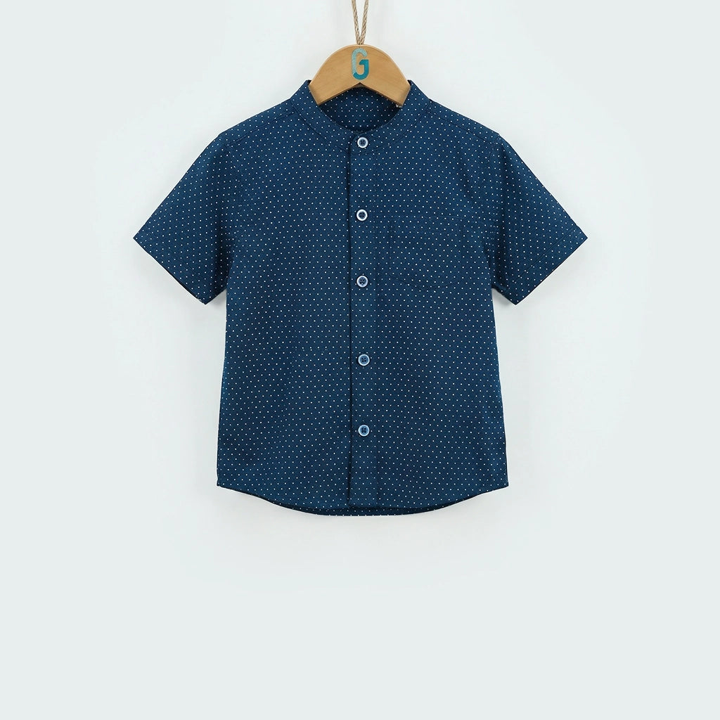 Shirt Navy blue- White dot printed-27791
