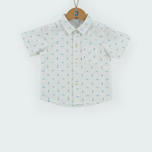 Shirt White - L.blue, N.blue Squares Printed-27803