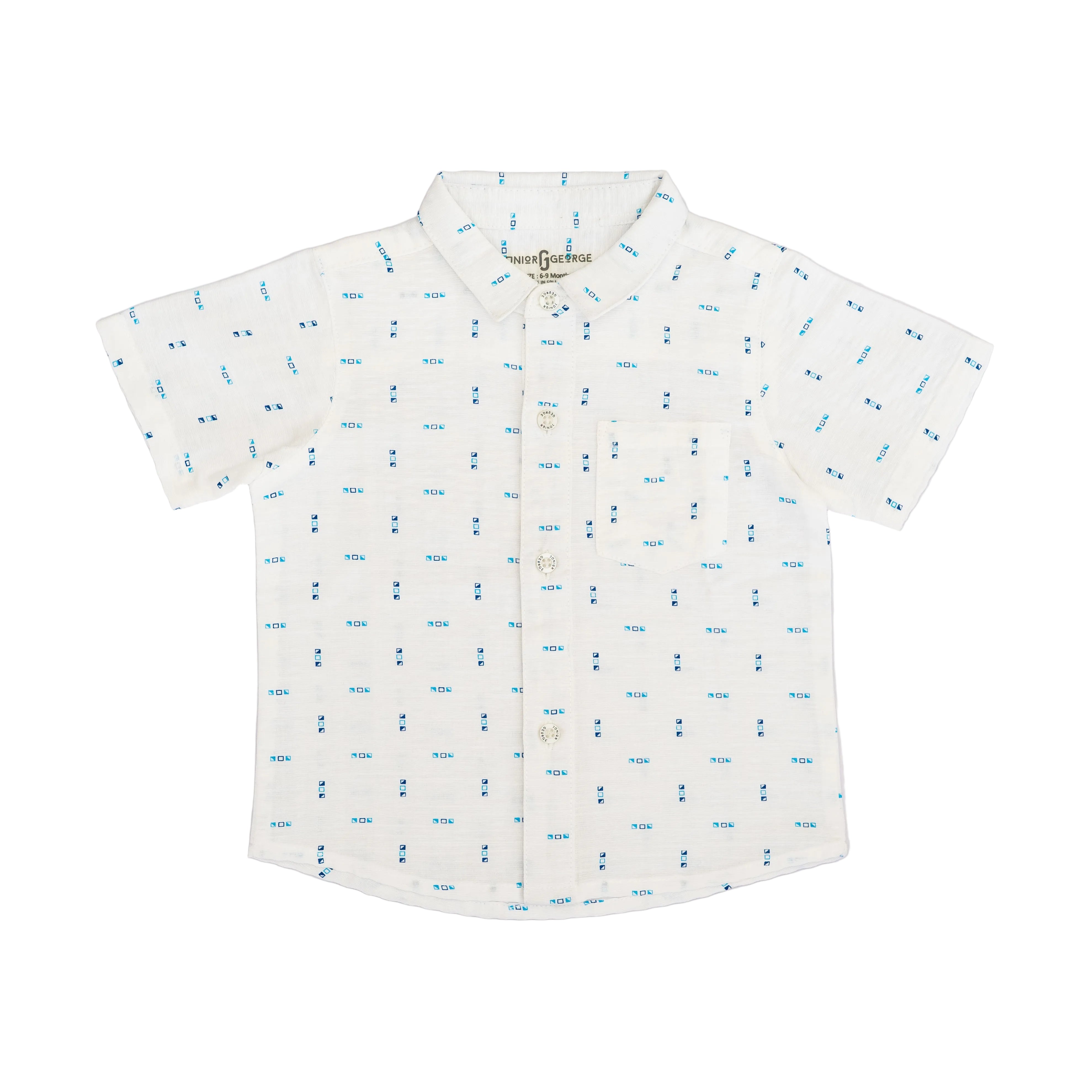 Shirt White - L.blue, N.blue Squares Printed-27803