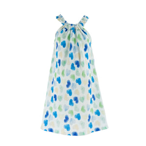 Dress white Blue hearts printed, high neck-27814