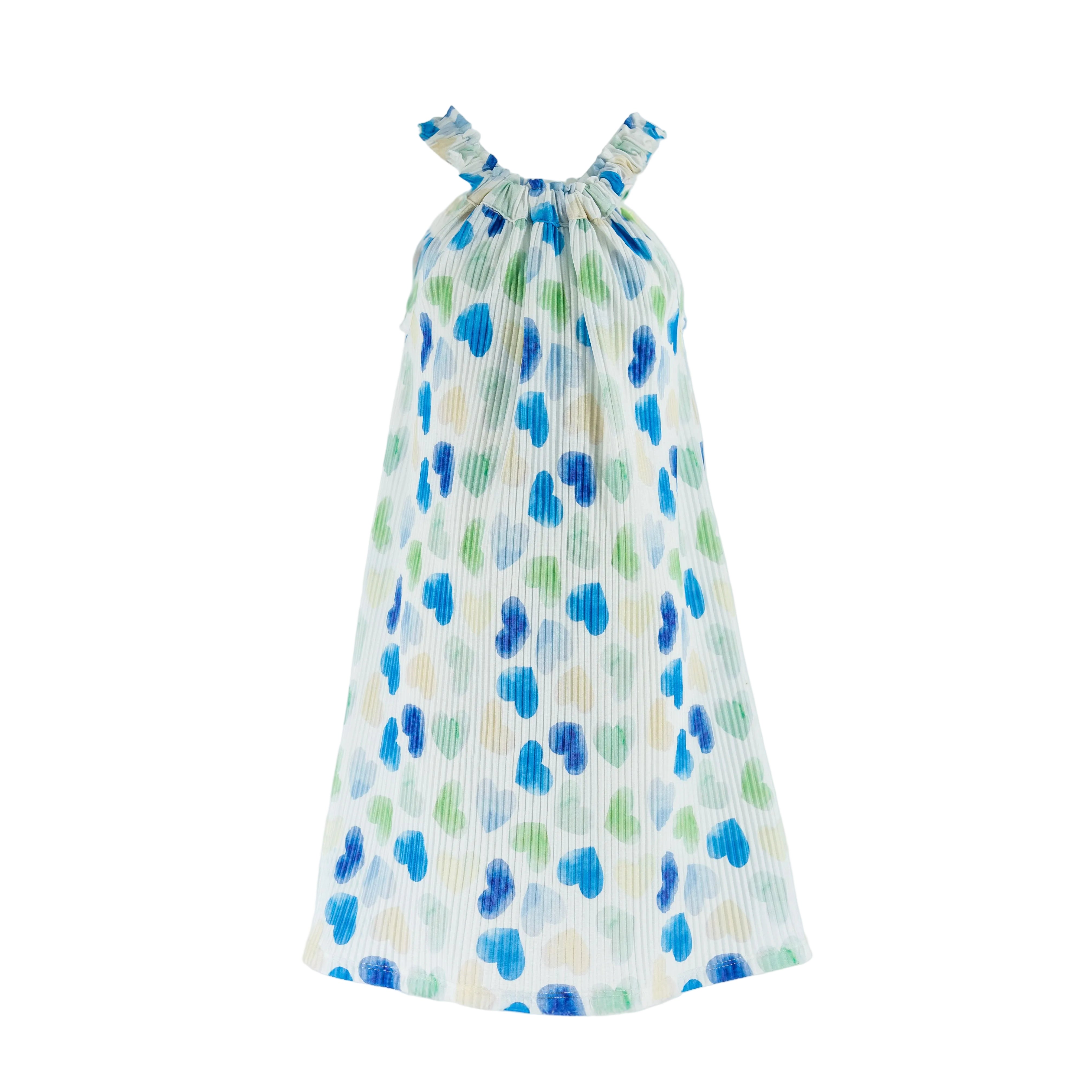 Dress white Blue hearts printed, high neck-27814