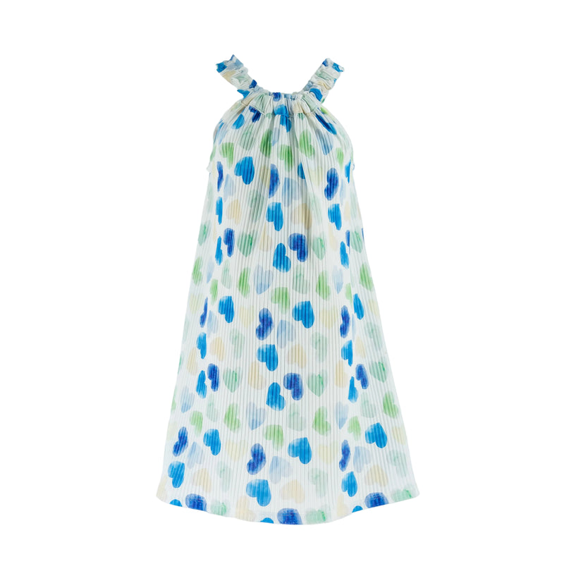 Dress white Blue hearts printed, high neck-27814