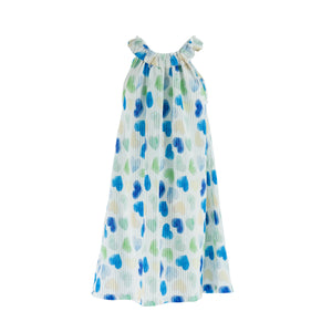Dress white Blue hearts printed, high neck-27814