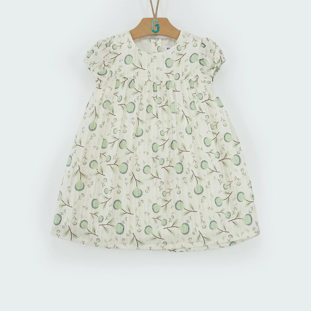 Dress white Green Olives printed-27832