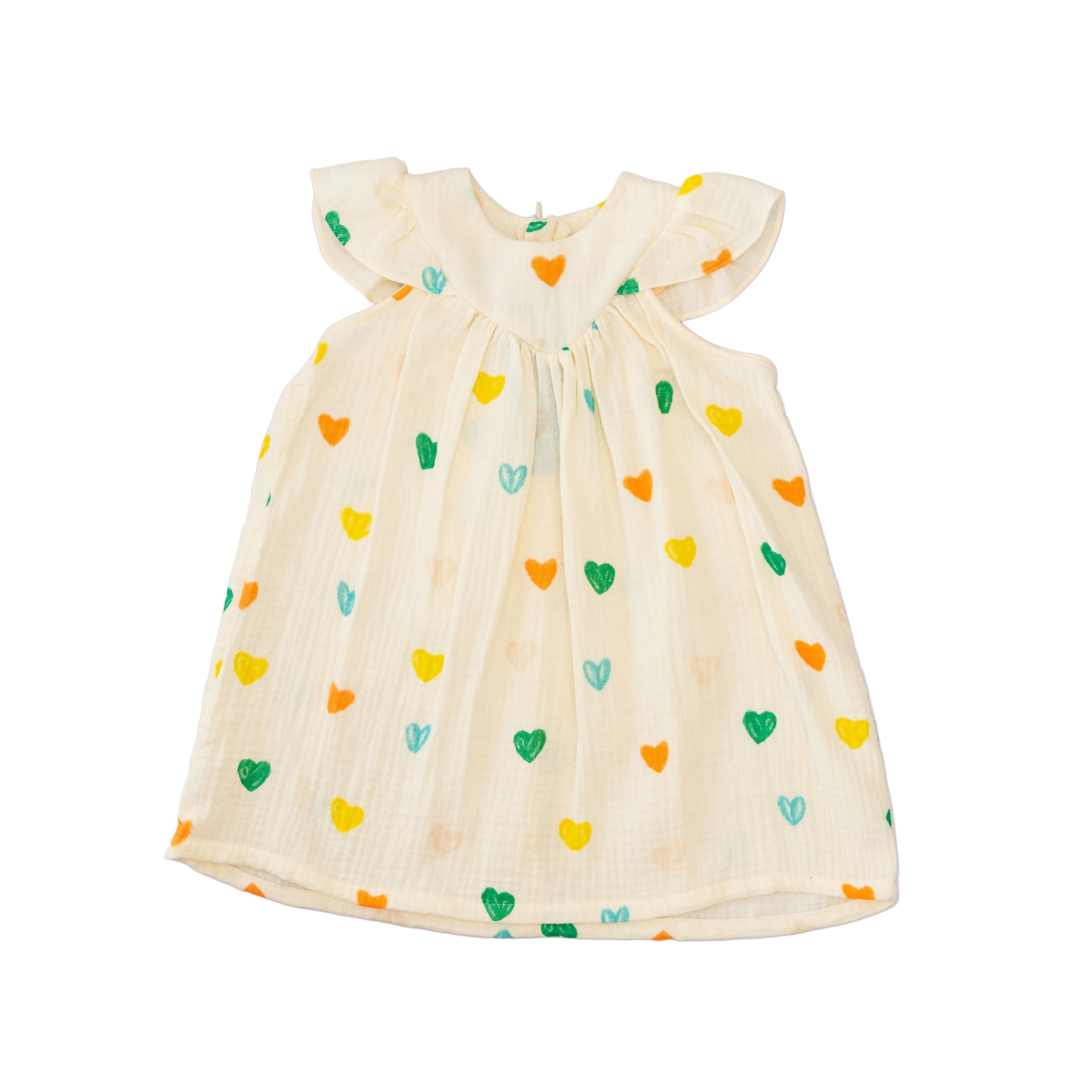 Dress Knit Yellow - Green, Orange hearts p. - Short Sleeve-27841