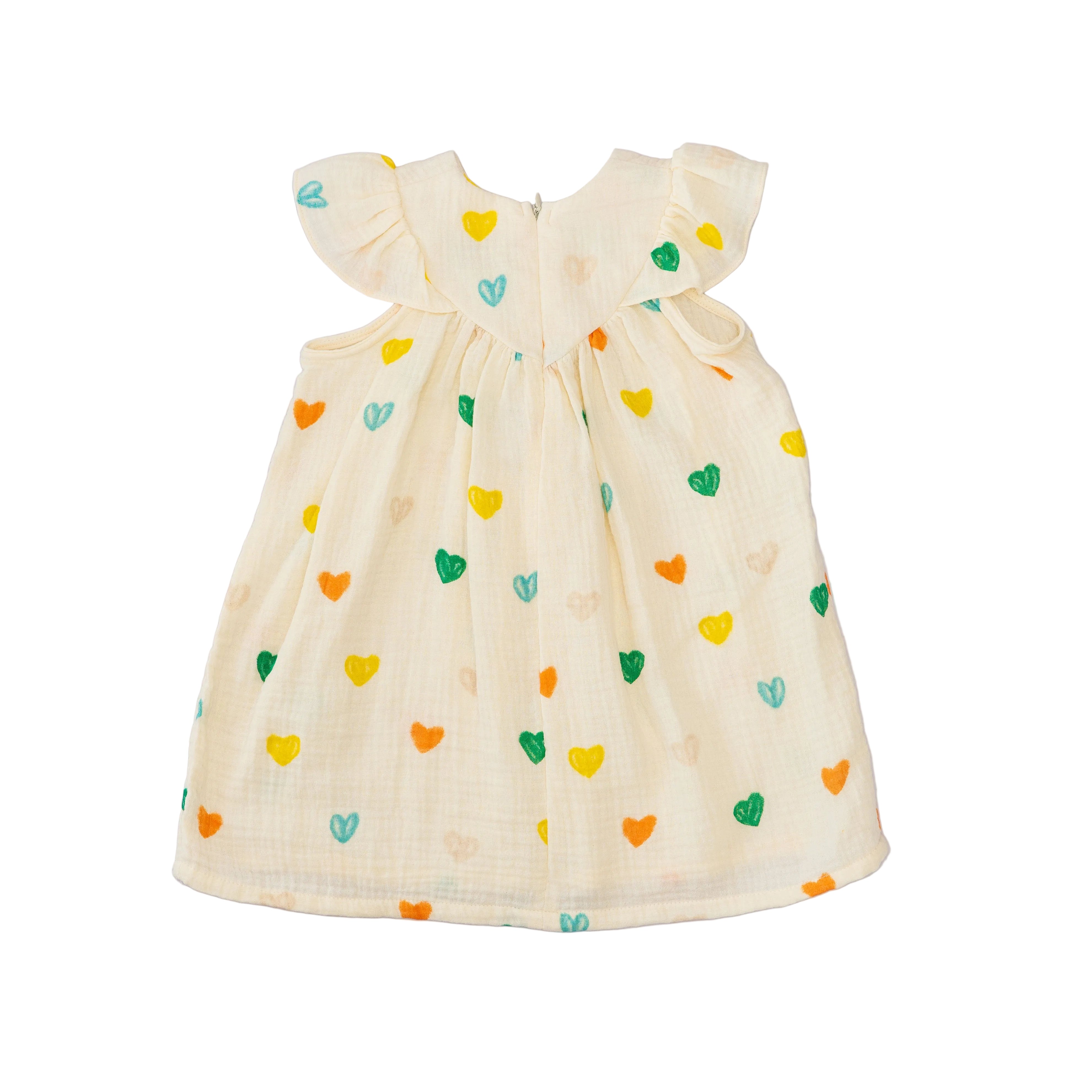 Dress Knit Yellow - Green, Orange hearts p. - Short Sleeve-27841