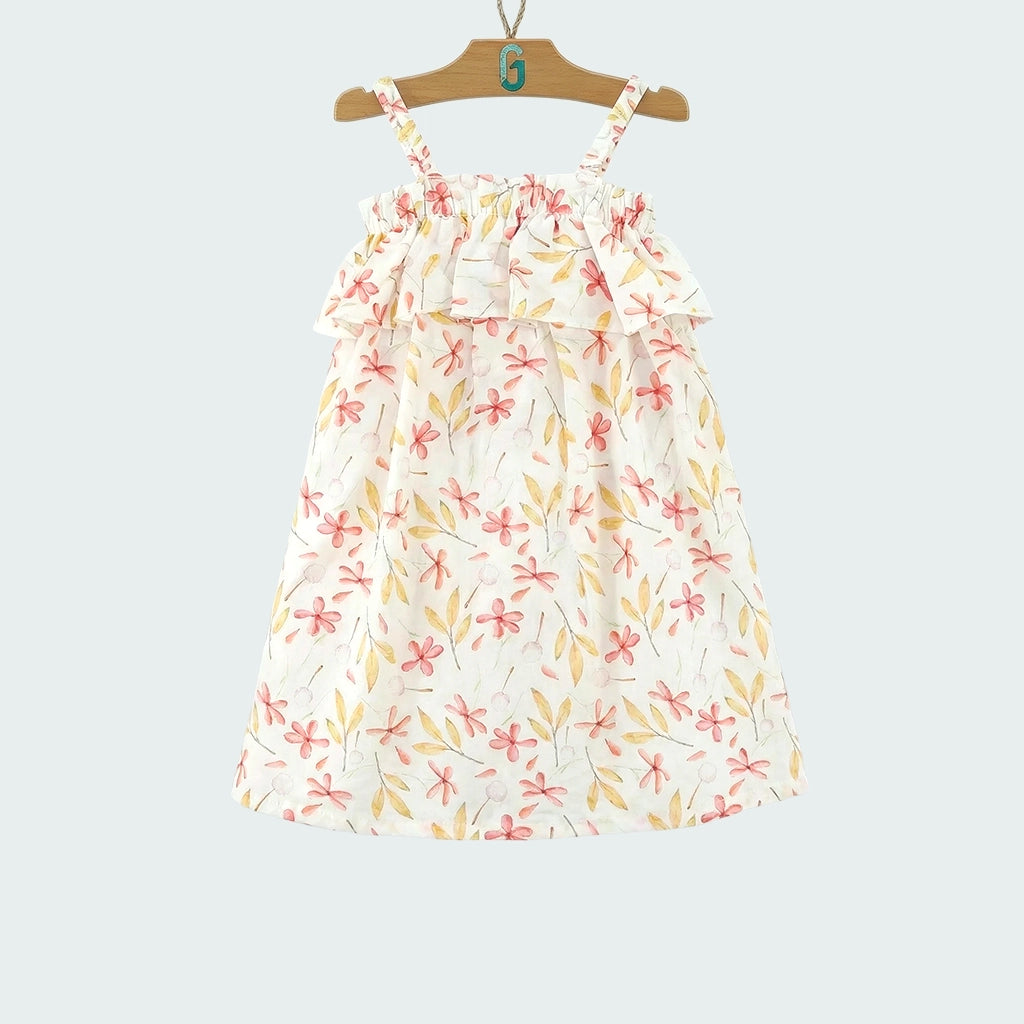 Dress White - Pink flowers - Strappy-27884