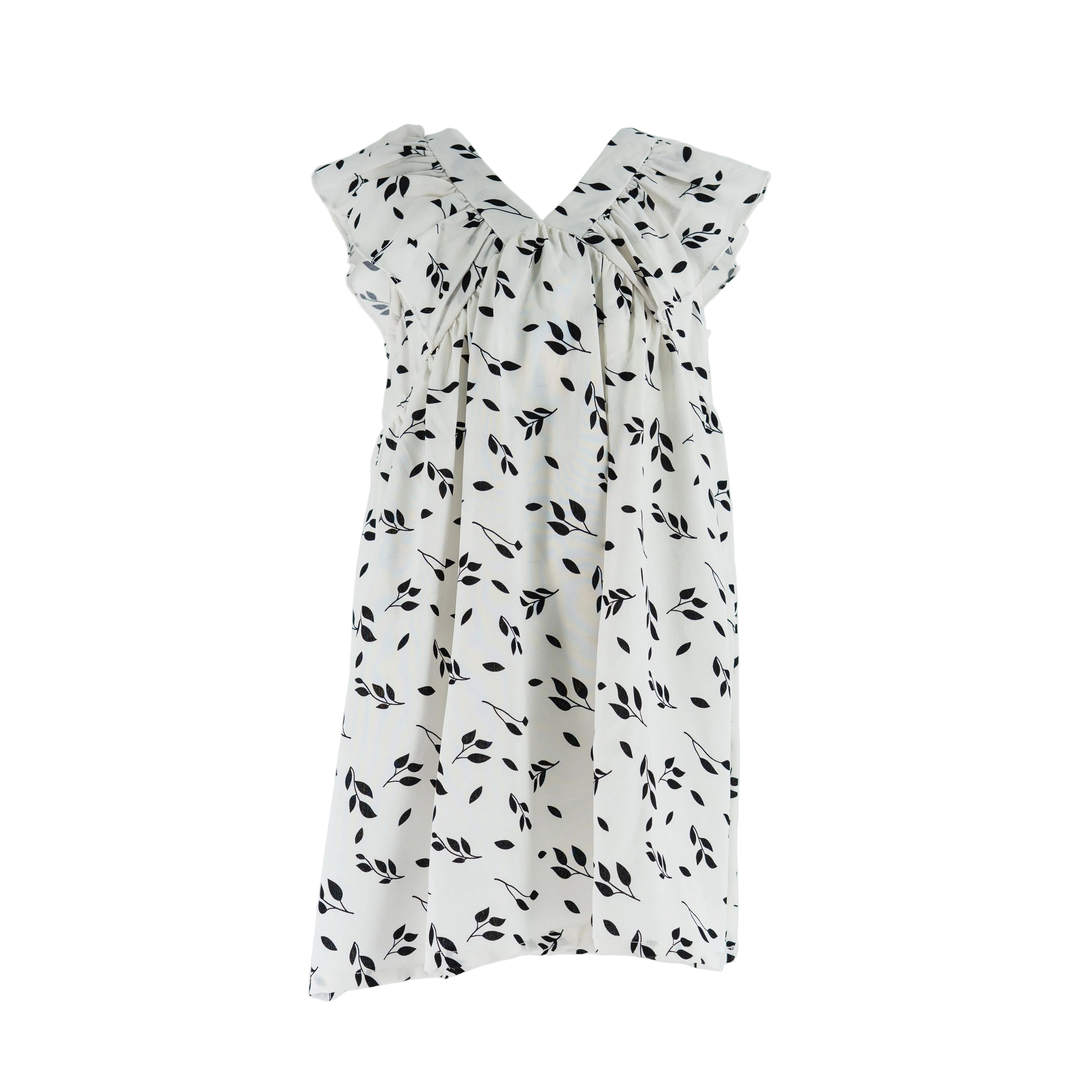 Dress Sleeveless Black Leaves Printed-27926