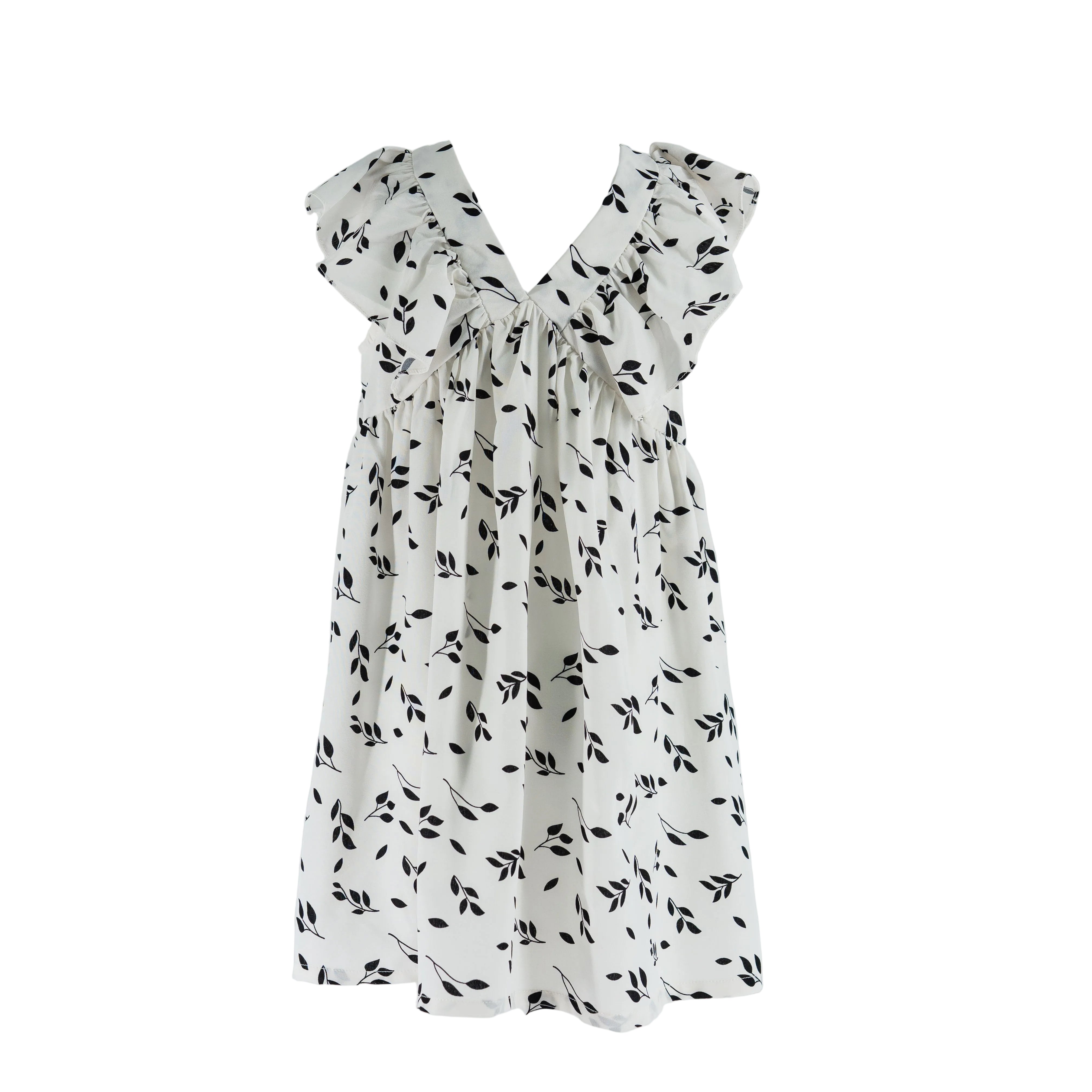 Dress Sleeveless Black Leaves Printed-27926