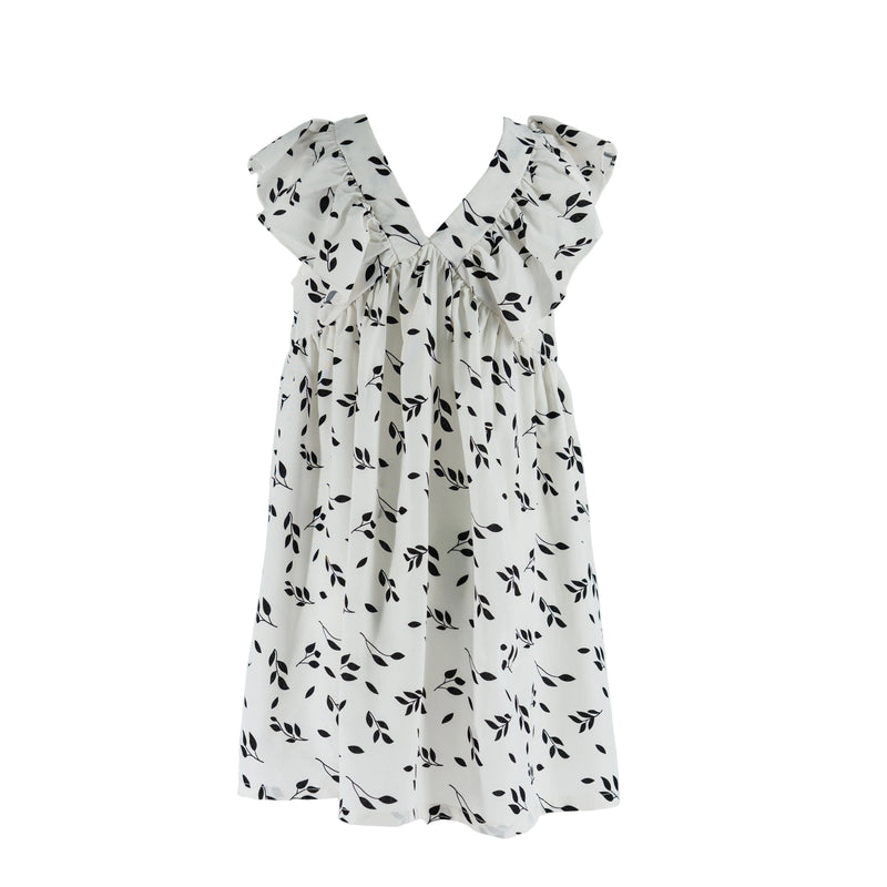 Dress Sleeveless Black Leaves Printed-27926