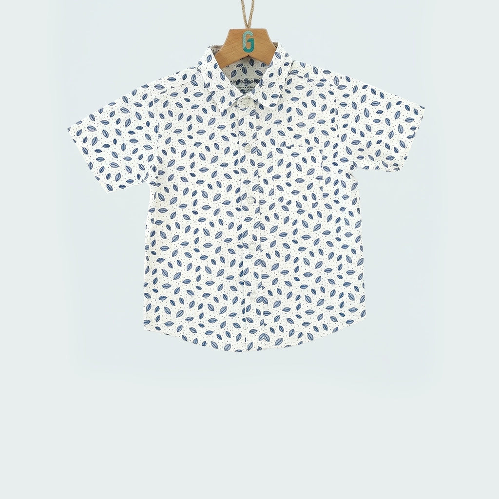 Shirt N/C - Off White With Navy Blue Leaves-27939