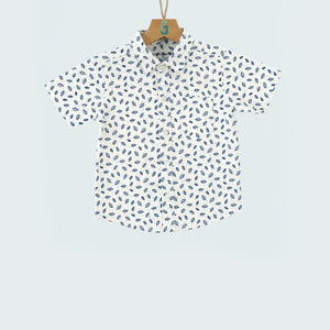 Shirt N/C - Off White With Navy Blue Leaves-27939