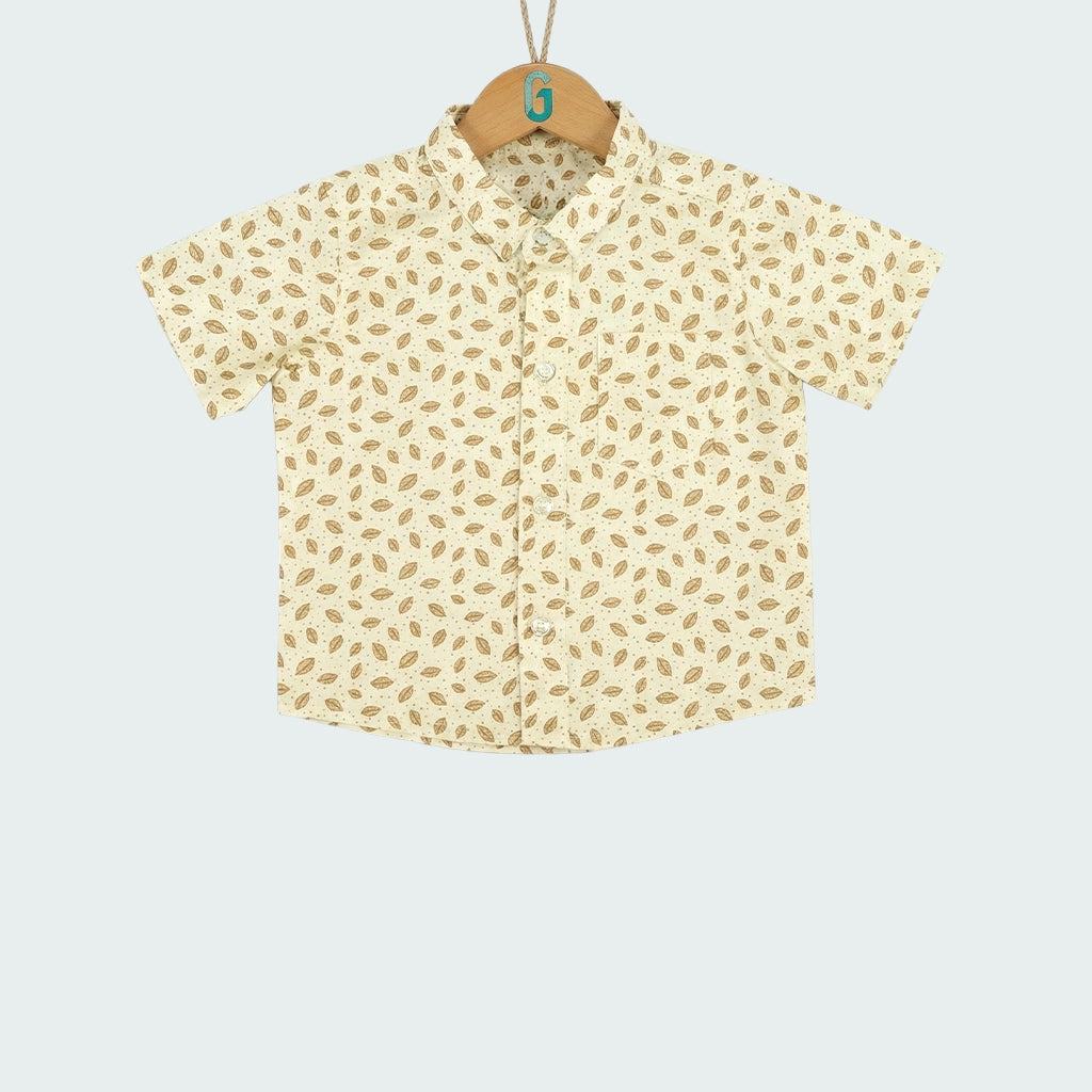 Shirt N/C - Beige with Brown Leaves-27940