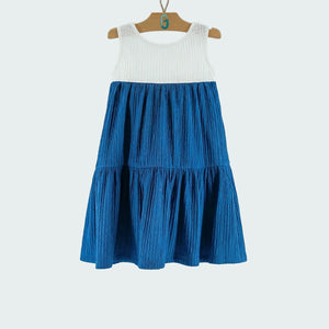 Dress Stappy - White With Light Blue Print-27943