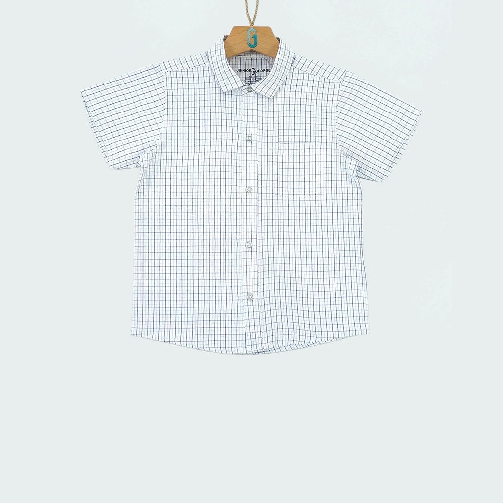 Shirt C/C S/S - White With Navy Blue Checks-27946